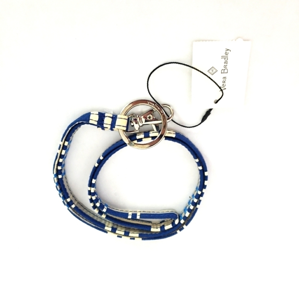 Vera Bradley lanyard key chain in blue and white Santiago Woven print